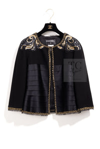 CHANEL 06A Black Beaded Sequin Embellishments Lesage Wool Silk Collarless Jacket 40 42 シャネル ブラック ビーズ スパンコール ルサージュ ウール シルク ジャケット 即発