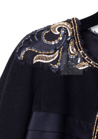 CHANEL 06A Black Beaded Sequin Embellishments Lesage Wool Silk Collarless Jacket 40 42 シャネル ブラック ビーズ スパンコール ルサージュ ウール シルク ジャケット 即発