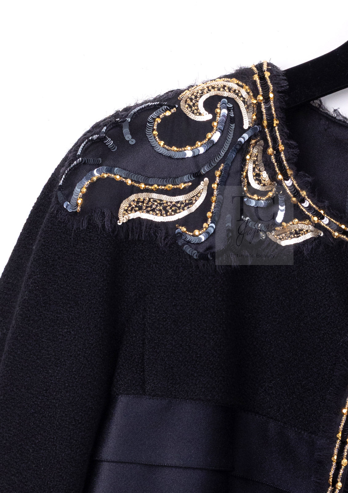 CHANEL 06A Black Beaded Sequin Embellishments Lesage Wool Silk Collarless Jacket 40 42 シャネル ブラック ビーズ スパンコール ルサージュ ウール シルク ジャケット 即発