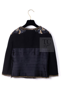 CHANEL 06A Black Beaded Sequin Embellishments Lesage Wool Silk Collarless Jacket 40 42 シャネル ブラック ビーズ スパンコール ルサージュ ウール シルク ジャケット 即発