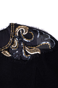 CHANEL 06A Black Beaded Sequin Embellishments Lesage Wool Silk Collarless Jacket 40 42 シャネル ブラック ビーズ スパンコール ルサージュ ウール シルク ジャケット 即発