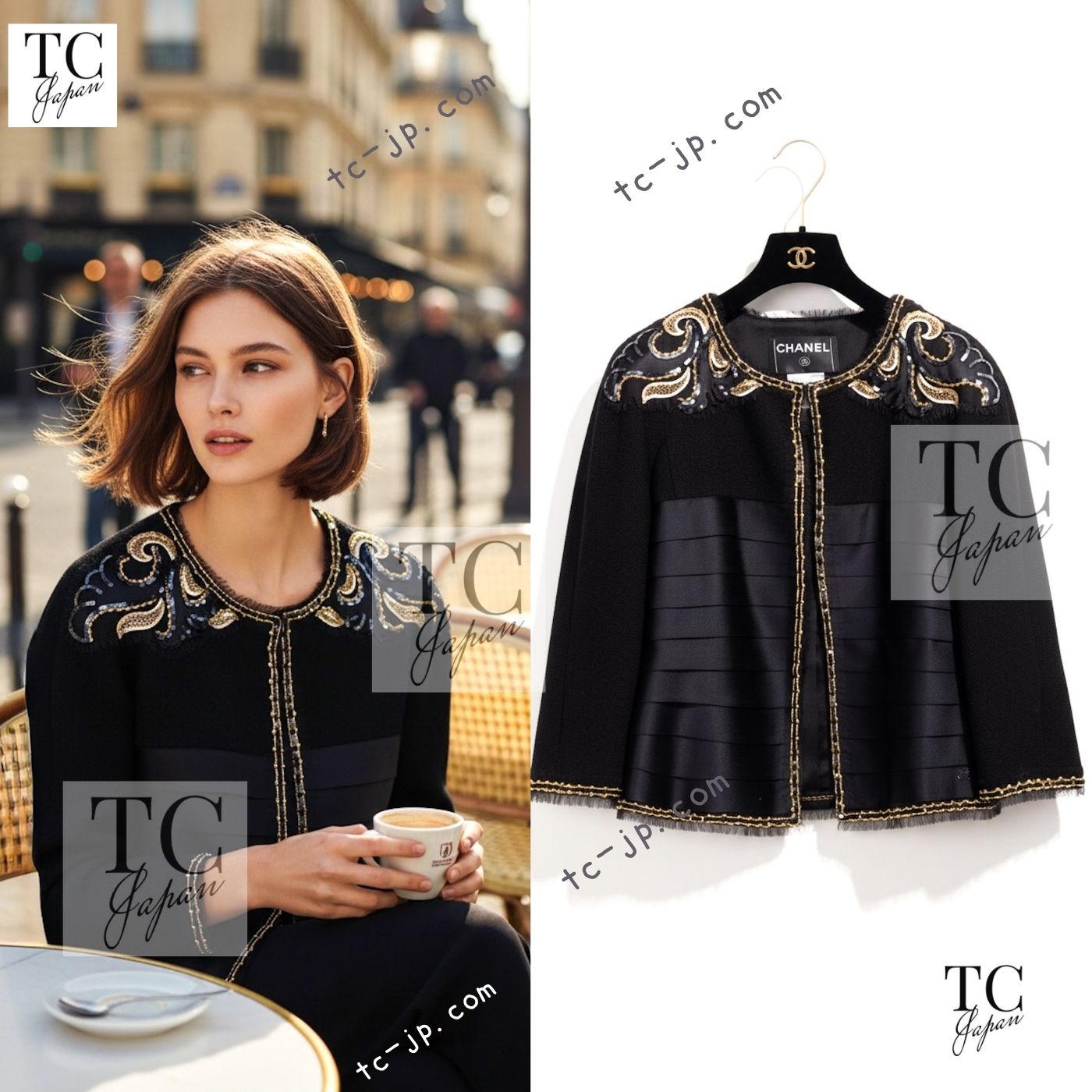 CHANEL 06A Black Beaded Sequin Embellishments Lesage Wool Silk Collarless Jacket 40 42 シャネル ブラック ビーズ スパンコール ルサージュ ウール シルク ジャケット 即発