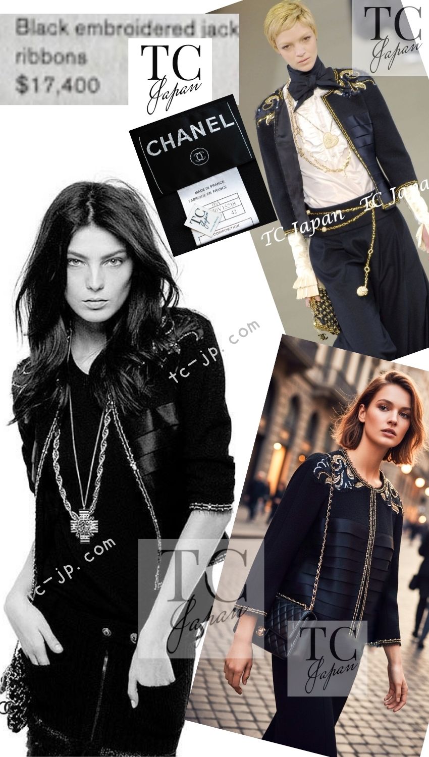 CHANEL 06A Black Beaded Sequin Embellishments Lesage Wool Silk Collarless Jacket 40 42 シャネル ブラック ビーズ スパンコール ルサージュ ウール シルク ジャケット 即発