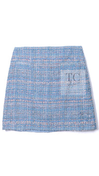 CHANEL 13C Blue Pink Ruffle Lace Lesage Tweed Jacket Skirt Suit 50 シャネル ブルー ピンク ラッフル レース ルサージュ ツイード ジャケット スカート スーツ 即発