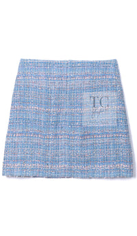 CHANEL 13C Blue Pink Ruffle Lace Lesage Tweed Jacket Skirt Suit 50 シャネル ブルー ピンク ラッフル レース ルサージュ ツイード ジャケット スカート スーツ 即発