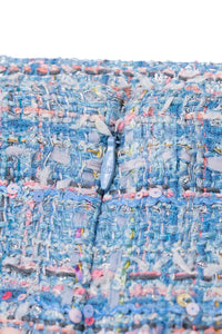 CHANEL 13C Blue Pink Ruffle Lace Lesage Tweed Jacket Skirt Suit 50 シャネル ブルー ピンク ラッフル レース ルサージュ ツイード ジャケット スカート スーツ 即発