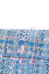 CHANEL 13C Blue Pink Ruffle Lace Lesage Tweed Jacket Skirt Suit 50 シャネル ブルー ピンク ラッフル レース ルサージュ ツイード ジャケット スカート スーツ 即発