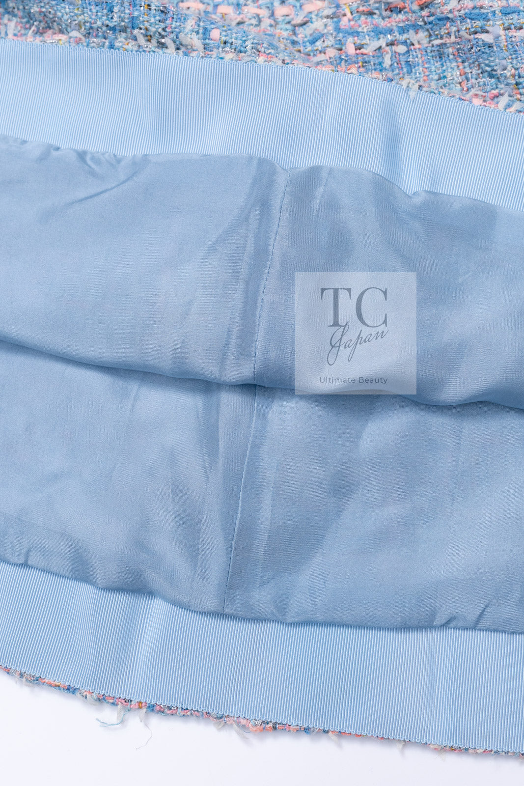 CHANEL 13C Blue Pink Ruffle Lace Lesage Tweed Jacket Skirt Suit 50 シャネル ブルー ピンク ラッフル レース ルサージュ ツイード ジャケット スカート スーツ 即発