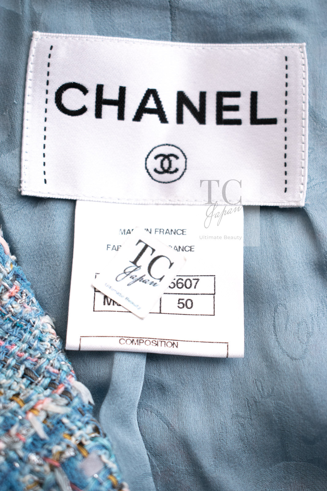 CHANEL 13C Blue Pink Ruffle Lace Lesage Tweed Jacket Skirt Suit 50 シャネル ブルー ピンク ラッフル レース ルサージュ ツイード ジャケット スカート スーツ 即発 - TC JAPAN