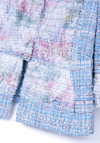 CHANEL 13C Blue Pink Ruffle Lace Lesage Tweed Jacket Skirt Suit 50 シャネル ブルー ピンク ラッフル レース ルサージュ ツイード ジャケット スカート スーツ 即発