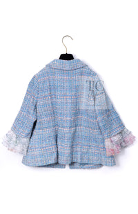 CHANEL 13C Blue Pink Ruffle Lace Lesage Tweed Jacket Skirt Suit 50 シャネル ブルー ピンク ラッフル レース ルサージュ ツイード ジャケット スカート スーツ 即発