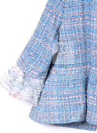 CHANEL 13C Blue Pink Ruffle Lace Lesage Tweed Jacket Skirt Suit 50 シャネル ブルー ピンク ラッフル レース ルサージュ ツイード ジャケット スカート スーツ 即発