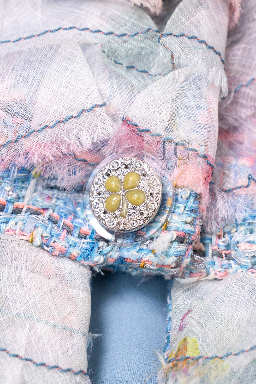 CHANEL 13C Blue Pink Ruffle Lace Lesage Tweed Jacket Skirt Suit 50 シャネル ブルー ピンク ラッフル レース ルサージュ ツイード ジャケット スカート スーツ 即発