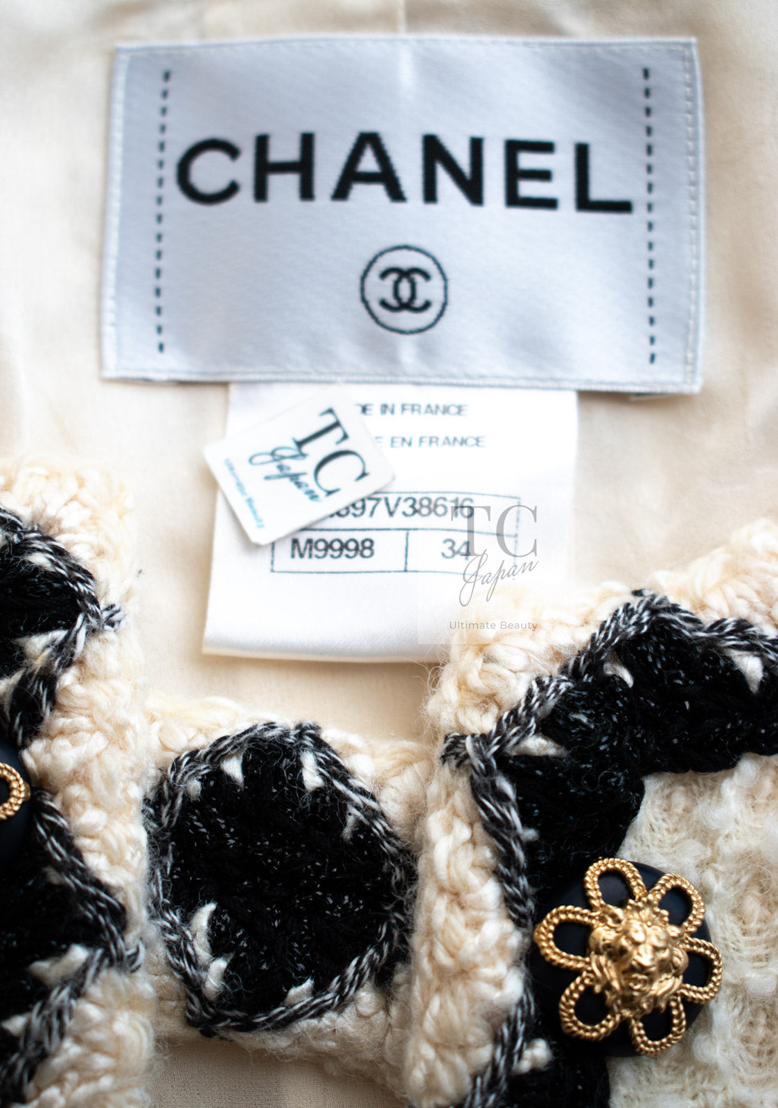 CHANEL 15PF Cream Wool Collarless Tweed Jacket 34 シャネル クリーム ウール ノーカラー ツイード ジャケット 即発