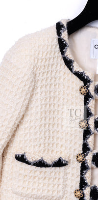 CHANEL 15PF Cream Wool Collarless Tweed Jacket 34 シャネル クリーム ウール ノーカラー ツイード ジャケット 即発
