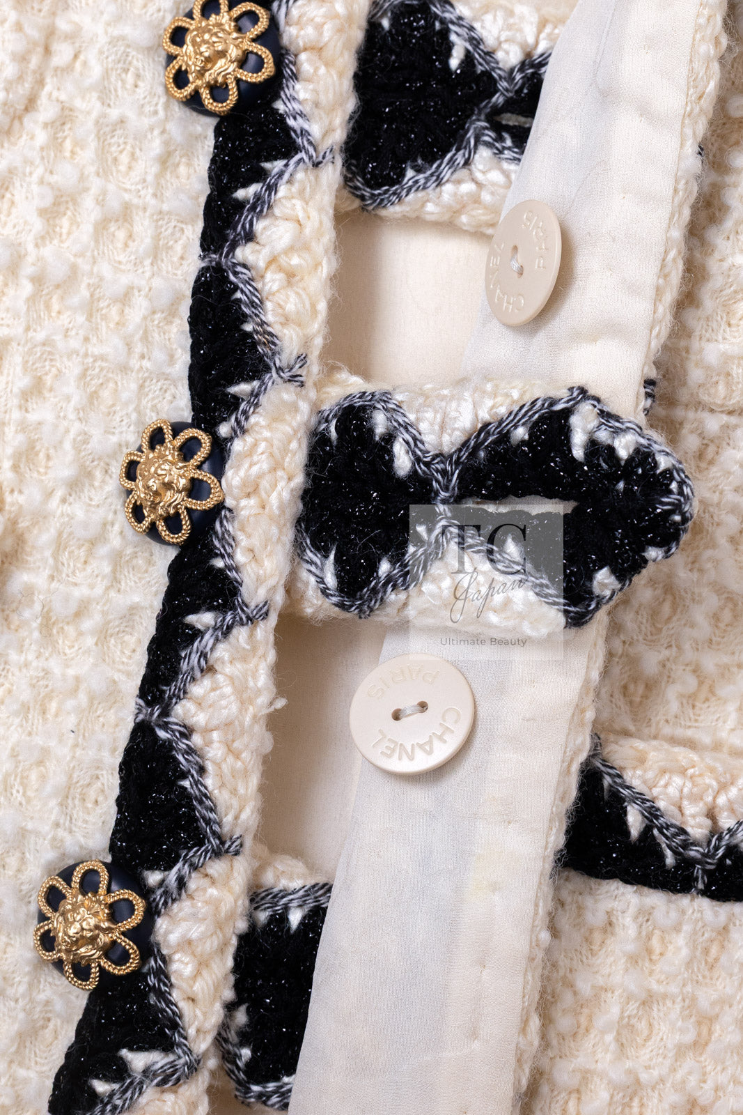 CHANEL 15PF Cream Wool Collarless Tweed Jacket 34 シャネル クリーム ウール ノーカラー ツイード ジャケット 即発