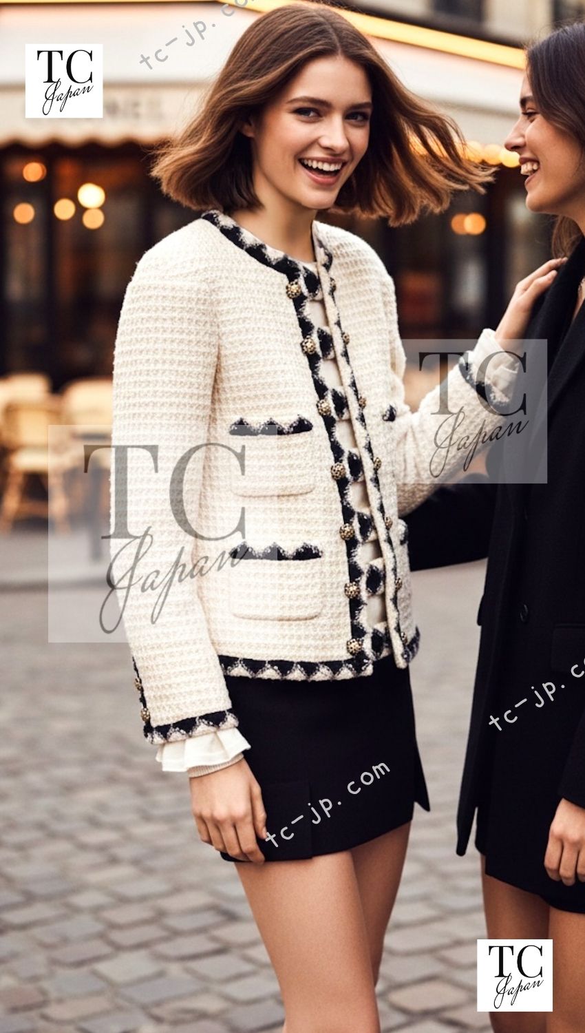 CHANEL 15PF Cream Wool Collarless Tweed Jacket 34 シャネル クリーム ウール ノーカラー ツイード ジャケット 即発