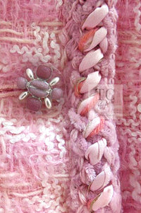 CHANEL 14A Pink White Wool Mohair Zipper Collarless Tweed Jacket 34 シャネル ピンク ホワイト ウール モヘア ジッパー ノーカラー ツイード ジャケット 即発