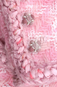 CHANEL 14A Pink White Wool Mohair Zipper Collarless Tweed Jacket 34 シャネル ピンク ホワイト ウール モヘア ジッパー ノーカラー ツイード ジャケット 即発