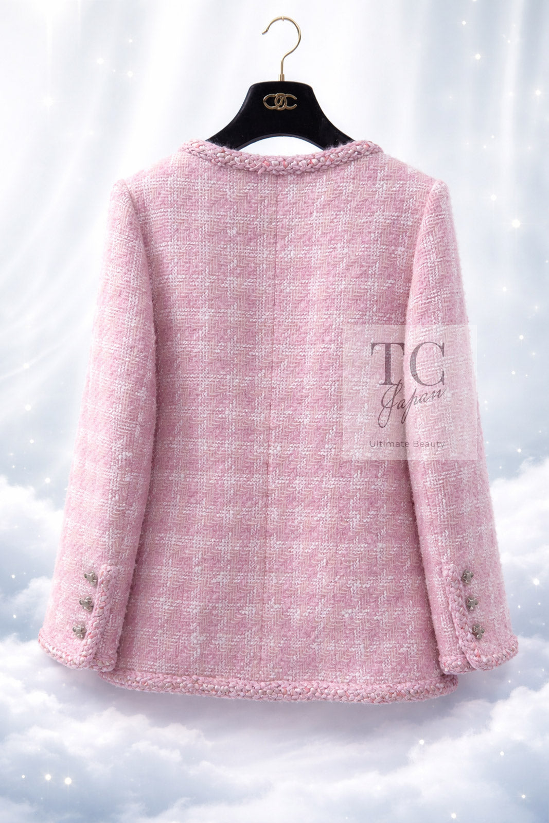 CHANEL 14A Pink White Wool Mohair Zipper Collarless Tweed Jacket 34 シャネル ピンク ホワイト ウール モヘア ジッパー ノーカラー ツイード ジャケット 即発