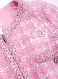 CHANEL 14A Pink White Wool Mohair Zipper Collarless Tweed Jacket 34 シャネル ピンク ホワイト ウール モヘア ジッパー ノーカラー ツイード ジャケット 即発
