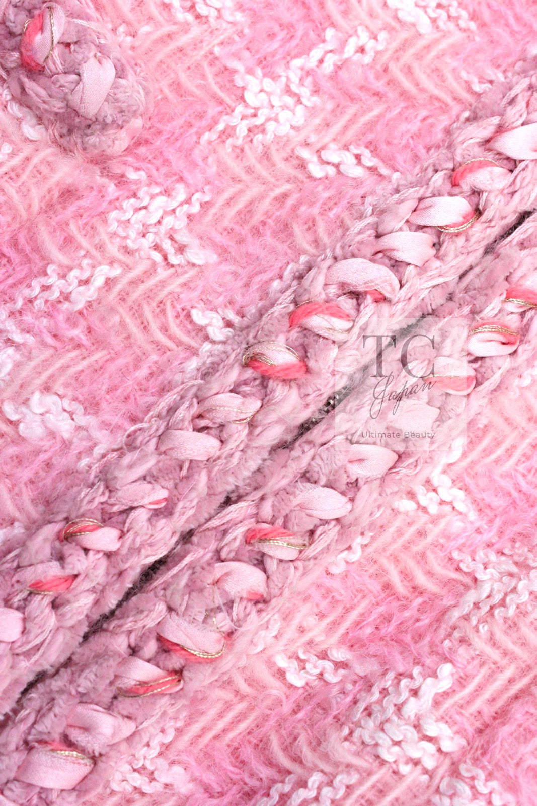 CHANEL 14A Pink White Wool Mohair Zipper Collarless Tweed Jacket 34 シャネル ピンク ホワイト ウール モヘア ジッパー ノーカラー ツイード ジャケット 即発