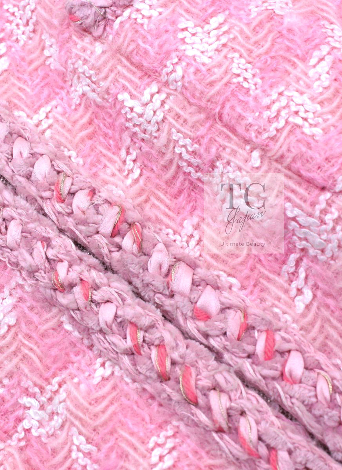 CHANEL 14A Pink White Wool Mohair Zipper Collarless Tweed Jacket 34 シャネル ピンク ホワイト ウール モヘア ジッパー ノーカラー ツイード ジャケット 即発