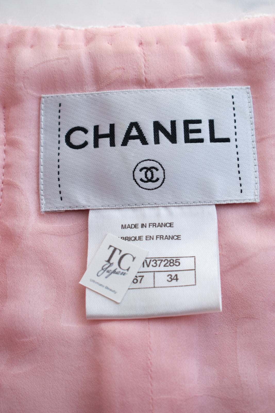 CHANEL 14A Pink White Wool Mohair Zipper Collarless Tweed Jacket 34 シャネル ピンク ホワイト ウール モヘア ジッパー ノーカラー ツイード ジャケット 即発
