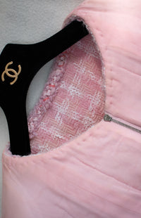 CHANEL 14A Pink White Wool Mohair Zipper Collarless Tweed Jacket 34 シャネル ピンク ホワイト ウール モヘア ジッパー ノーカラー ツイード ジャケット 即発