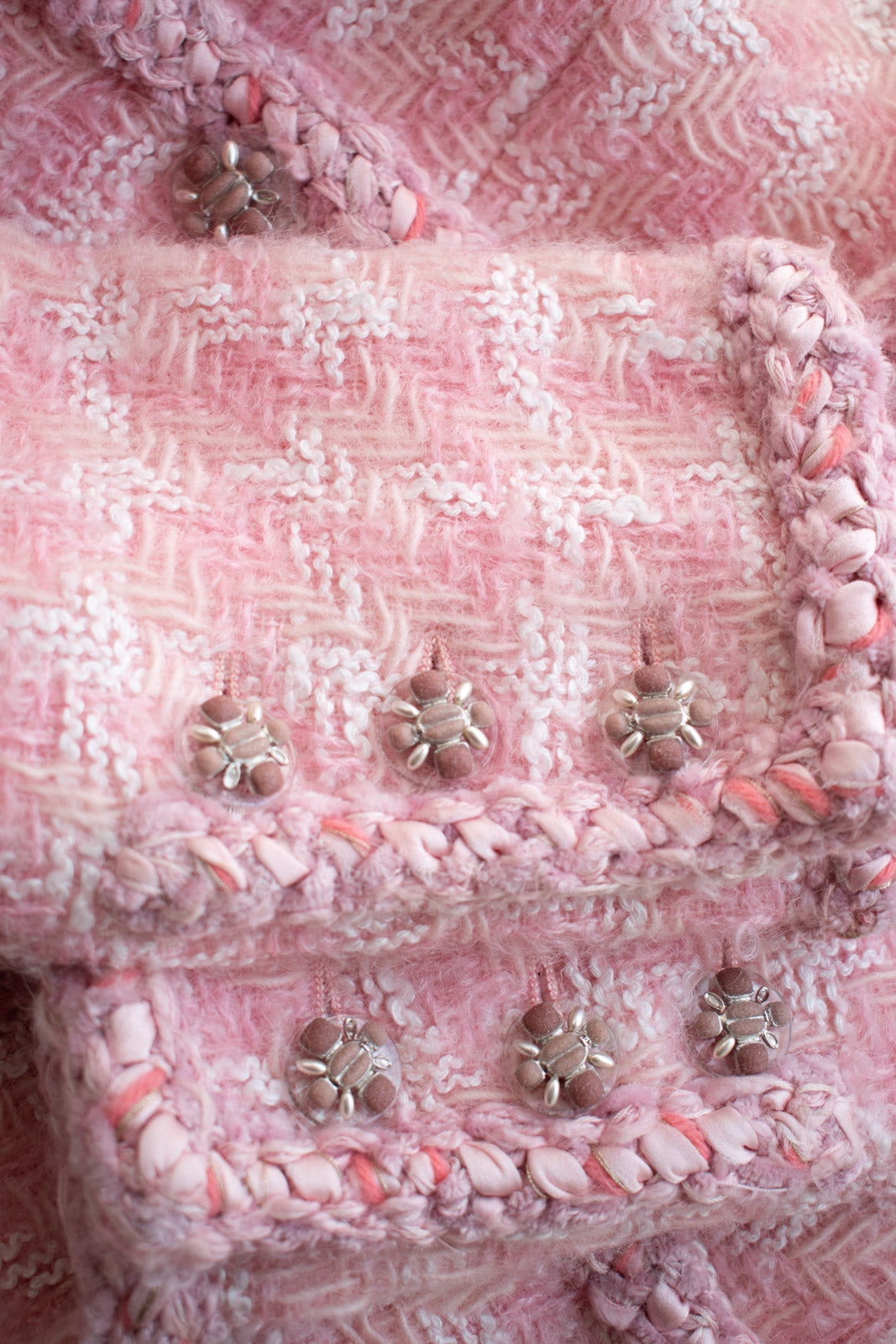 CHANEL 14A Pink White Wool Mohair Zipper Collarless Tweed Jacket 34 シャネル ピンク ホワイト ウール モヘア ジッパー ノーカラー ツイード ジャケット 即発