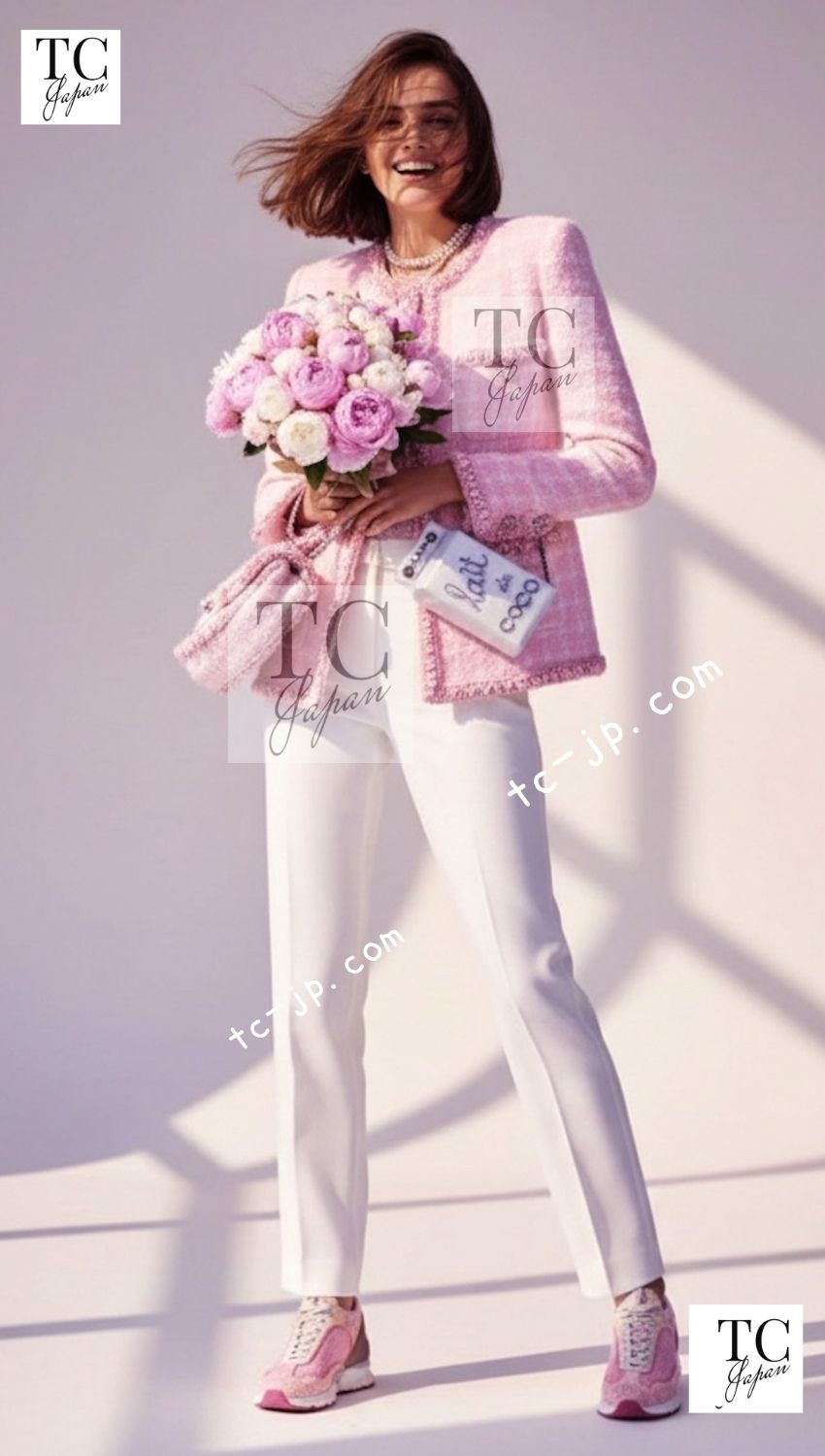 CHANEL 14A Pink White Wool Mohair Zipper Collarless Tweed Jacket 34 シャネル ピンク ホワイト ウール モヘア ジッパー ノーカラー ツイード ジャケット 即発