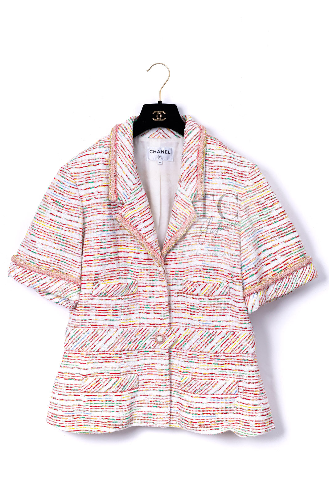 CHANEL 19S White Red Cotton Tweed Jacket 46 シャネル ホワイト レッド コットン ツイード ジャケット 即発