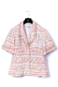 CHANEL 19S White Red Cotton Tweed Jacket 46 シャネル ホワイト レッド コットン ツイード ジャケット 即発
