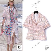 CHANEL 19S White Red Cotton Tweed Jacket 46 シャネル ホワイト レッド コットン ツイード ジャケット 即発