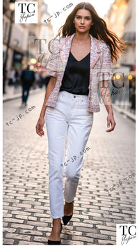 CHANEL 19S White Red Cotton Tweed Jacket 46 シャネル ホワイト レッド コットン ツイード ジャケット 即発