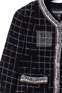CHANEL 17S Black Gold Silver Metallic Trim Tweed Jacket 34 36 シャネル ブラック ゴールド シルバー メタリック ツイード ジャケット 即発