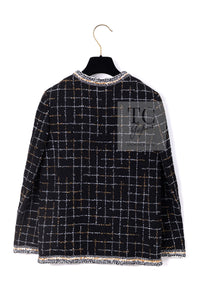 CHANEL 17S Black Gold Silver Metallic Trim Tweed Jacket 34 36 シャネル ブラック ゴールド シルバー メタリック ツイード ジャケット 即発