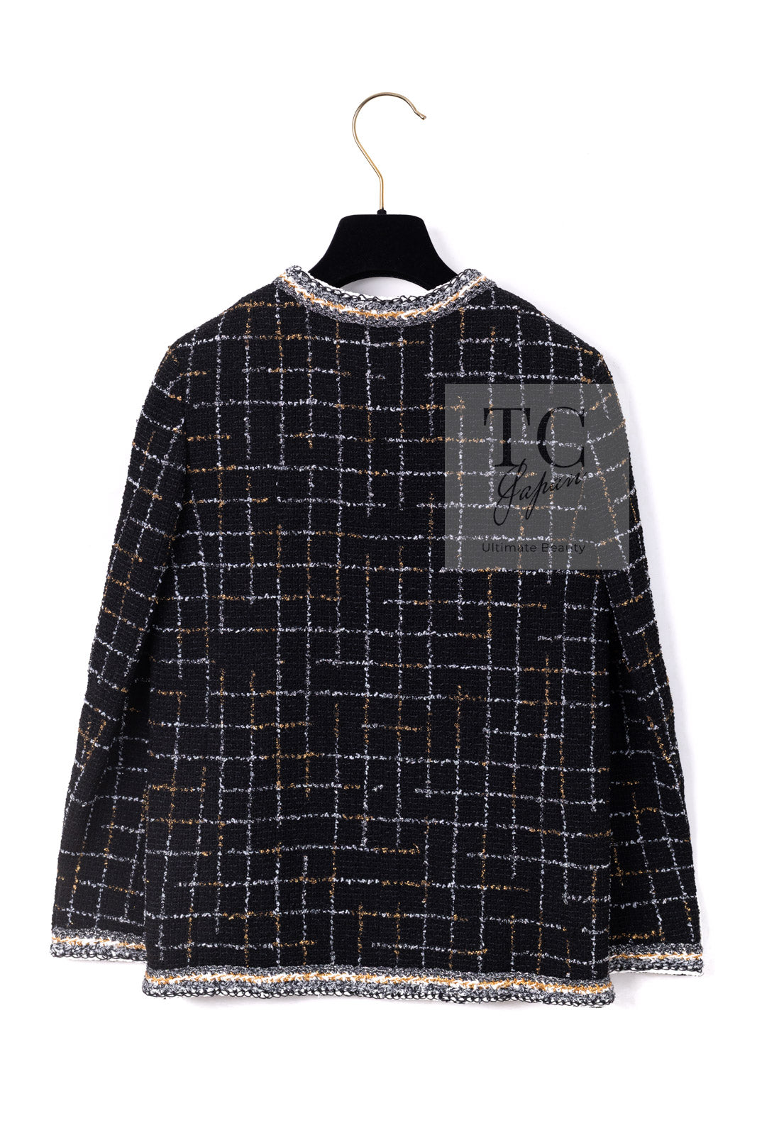 CHANEL 17S Black Gold Silver Metallic Trim Tweed Jacket 34 36 シャネル ブラック ゴールド シルバー メタリック ツイード ジャケット 即発