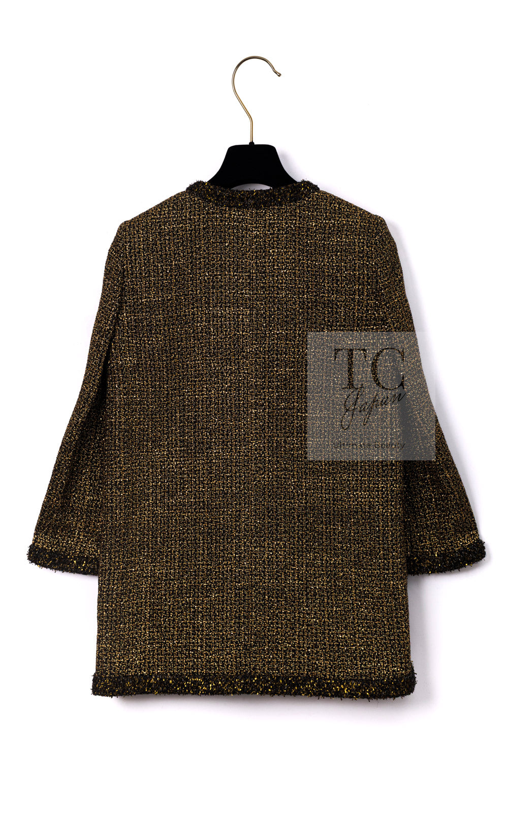 CHANEL 19PF Gold Black Collarless Cotton Jacket Coat 36 38 シャネル ゴールド ブラック ノーカラー コットン ジャケット コート 即発