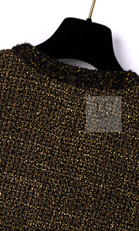 CHANEL 19PF Gold Black Collarless Cotton Jacket Coat 36 38 シャネル ゴールド ブラック ノーカラー コットン ジャケット コート 即発