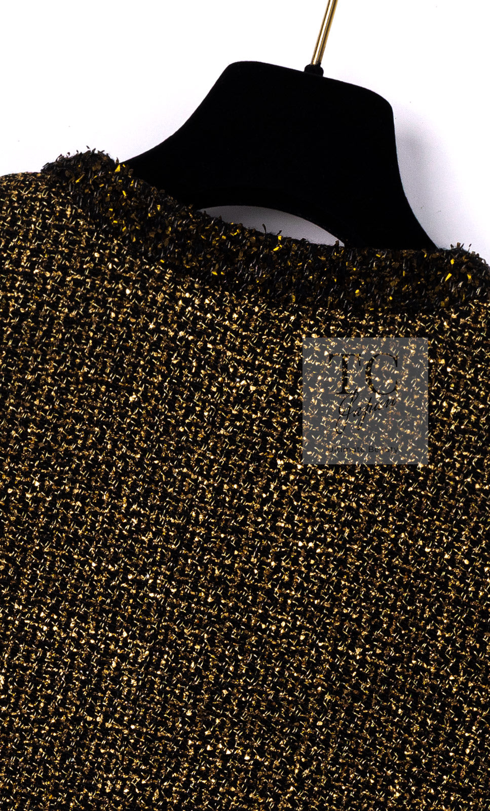 CHANEL 19PF Gold Black Collarless Cotton Jacket Coat 36 38 シャネル ゴールド ブラック ノーカラー コットン ジャケット コート 即発