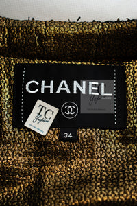 CHANEL 19PF Gold Black Collarless Cotton Jacket Coat 36 38 シャネル ゴールド ブラック ノーカラー コットン ジャケット コート 即発 - TC JAPAN
