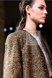 CHANEL 19PF Gold Black Collarless Cotton Jacket Coat 36 38 シャネル ゴールド ブラック ノーカラー コットン ジャケット コート 即発
