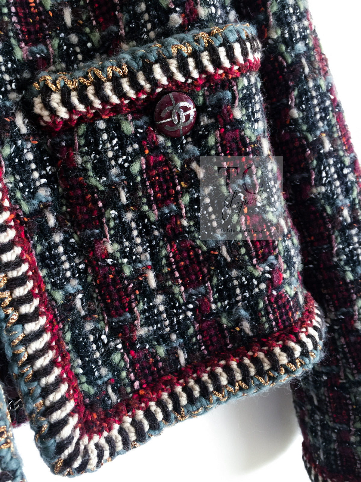 CHANEL 15A Maroon Wine Red Braid Trimming Wool Tweed Jacket 34 シャネル ワインレッド ブレイドトリミング ウール ツイード ジャケット 即発