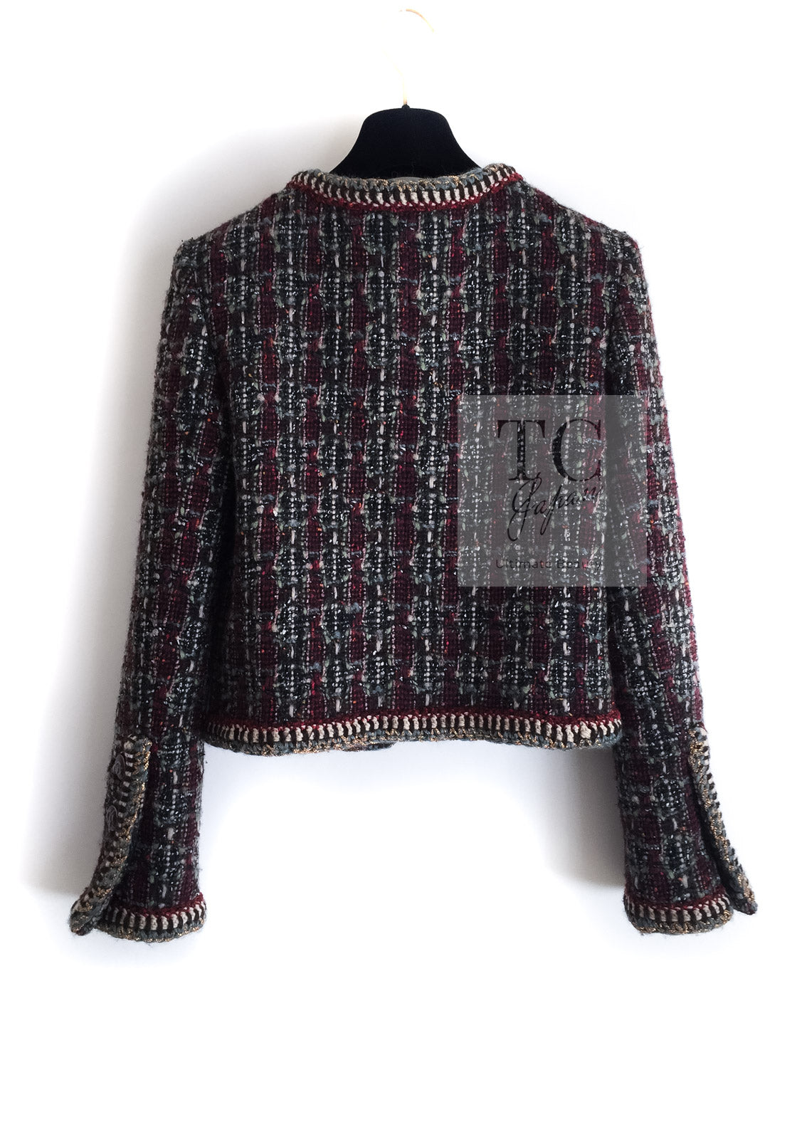 CHANEL 15A Maroon Wine Red Braid Trimming Wool Tweed Jacket 34 シャネル ワインレッド ブレイドトリミング ウール ツイード ジャケット 即発