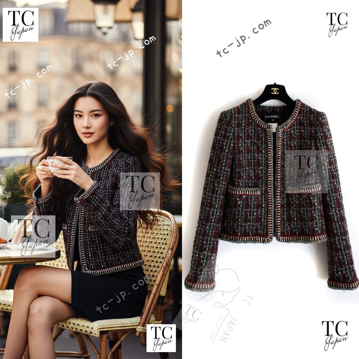 CHANEL 15A Maroon Wine Red Braid Trimming Wool Tweed Jacket 34 シャネル ワインレッド ブレイドトリミング ウール ツイード ジャケット 即発