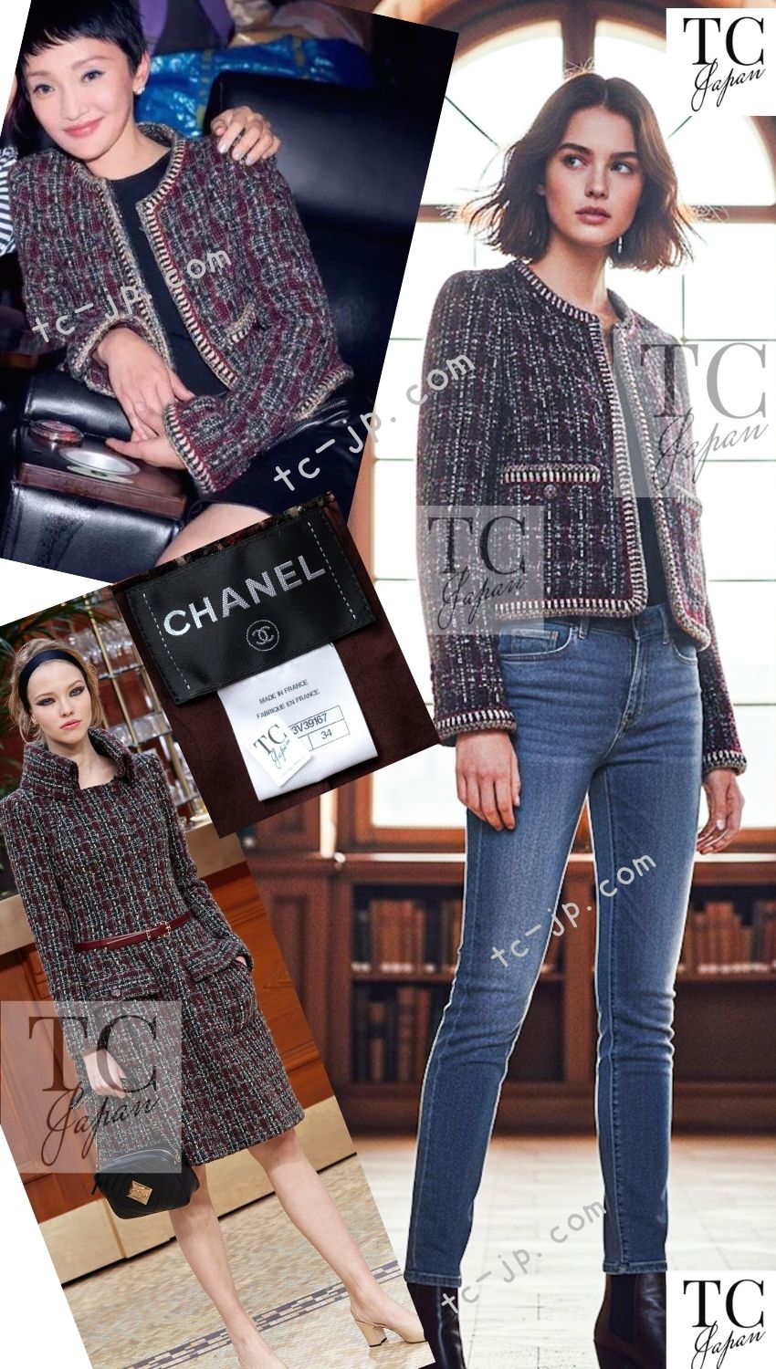 CHANEL 15A Maroon Wine Red Braid Trimming Wool Tweed Jacket 34 シャネル ワインレッド ブレイドトリミング ウール ツイード ジャケット 即発
