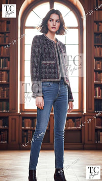 CHANEL 15A Maroon Wine Red Braid Trimming Wool Tweed Jacket Skirt Suit 42 44 シャネル ワインレッド ブレイドトリミング ウール ツイード ジャケット スカート スーツ 即発