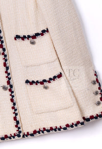 CHANEL 11S Ivory Creme Crochet Braid Trim Cotton Jacket 36 38 シャネル アイボリー クリーム クロシェット ブレイド トリミング コットン ジャケット 即発