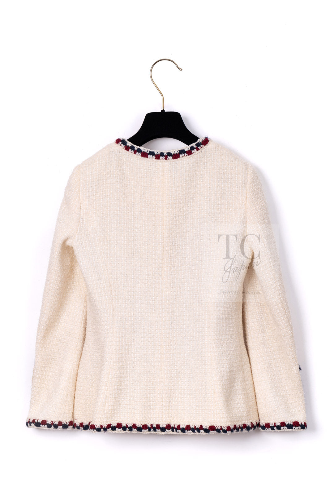 CHANEL 11S Ivory Creme Crochet Braid Trim Cotton Jacket 36 38 シャネル アイボリー クリーム クロシェット ブレイド トリミング コットン ジャケット 即発